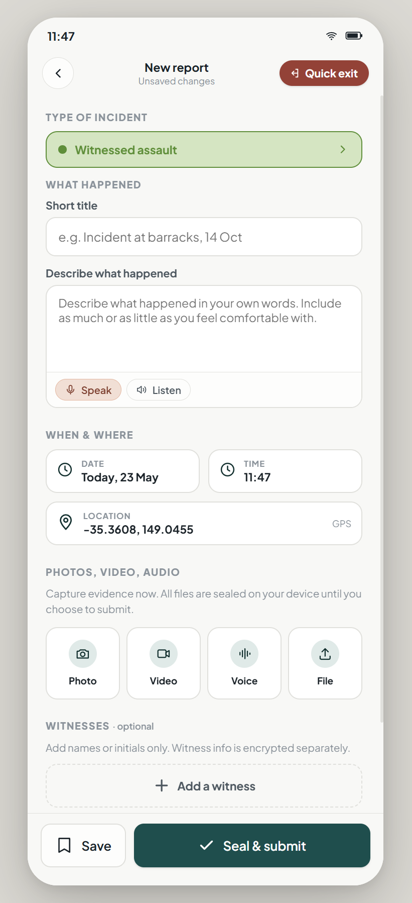 Digital safety evidence recording